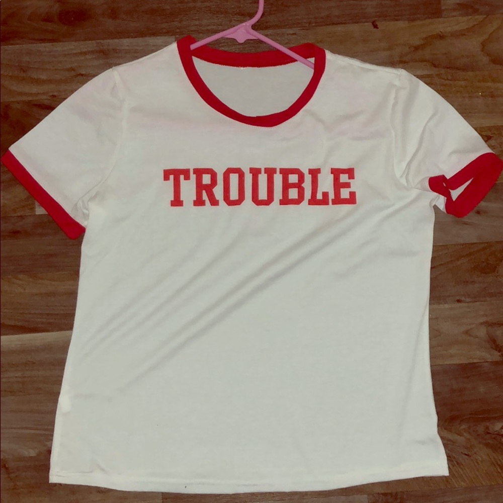 red and white “ trouble shirt” never has been worn